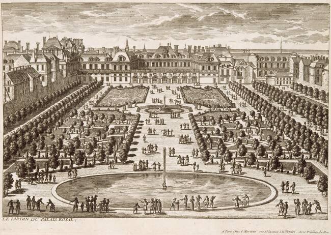 Planche 17: vue des parterres du Palais-Royal Famille des Perelle