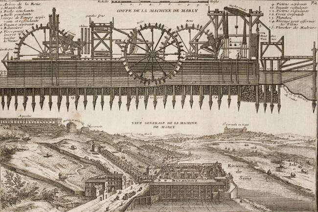 Planche 72: représentation de la Machine de Marly vers 1715 Nicolas de Fer