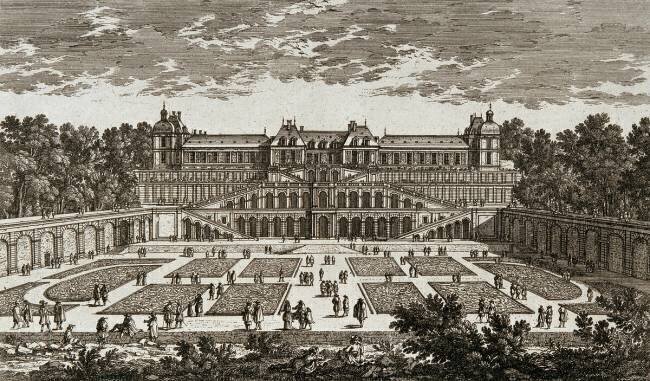 Planche 83 : Vue du château-neuf et de ses terrasses de Saint-Germain-en-Laye, sur les jardins Famille des Perelle