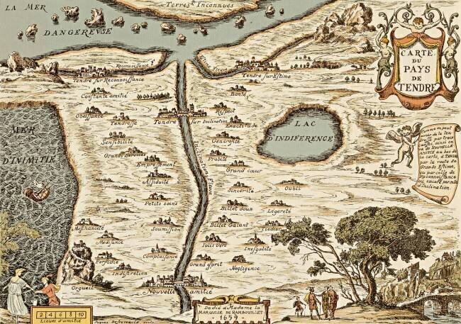 Reproduction moderne de la Carte du pays de Tendre Jacques Defreveault