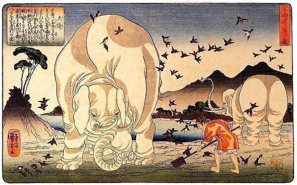 Thaishun with elephants Utagawa Kuniyoshi