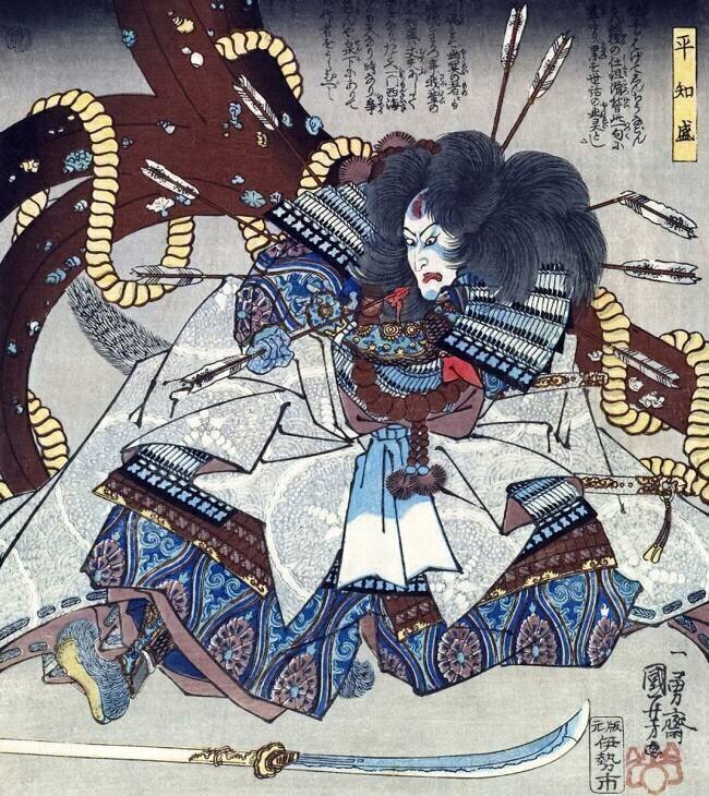 The mortally wounded Taira Tomomori with a huge anchor Utagawa Kuniyoshi
