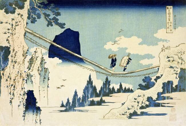 The Suspension Bridge Between Hida and Etchu Hokusai