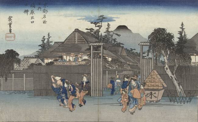 The willow tree at the gate of Shimabara Hiroshige