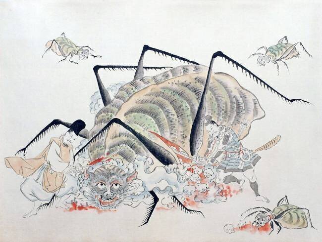 Tsuchigumo, the 'earth spider', being killed by Minamoto no Yorimitsu anonymous