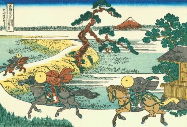 Village of Sekiya at Sumida river Hokusai