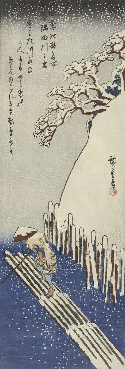 Winter, snow on the Sumida River Hiroshige