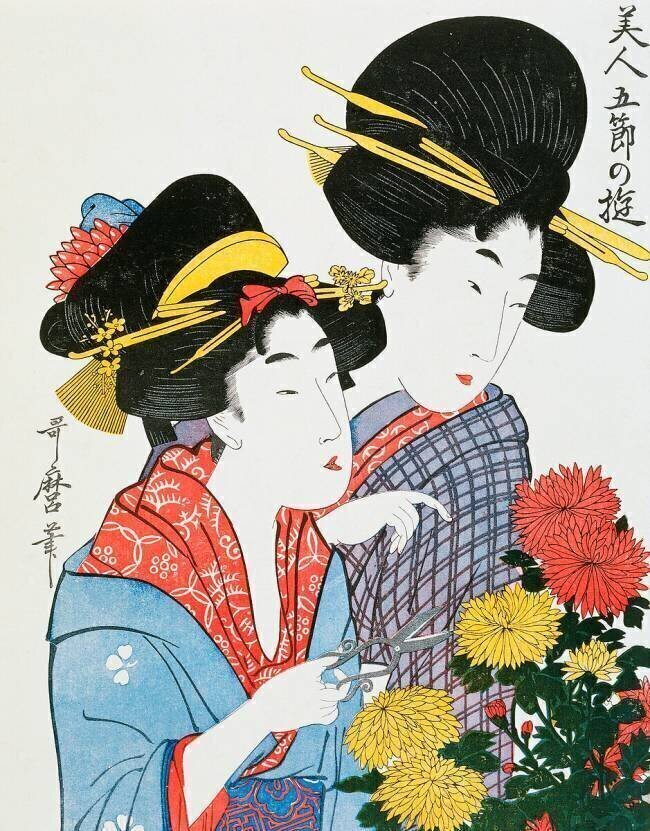 Women cutting chrysanthemums Kitagawa Utamaro