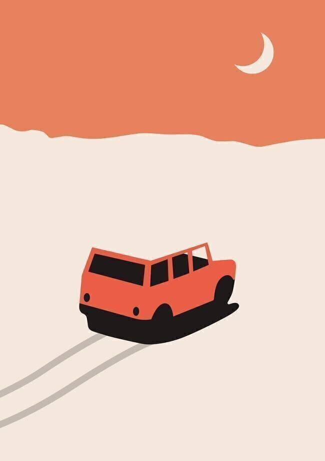 Red Car in Desert with moon Florent Bodart