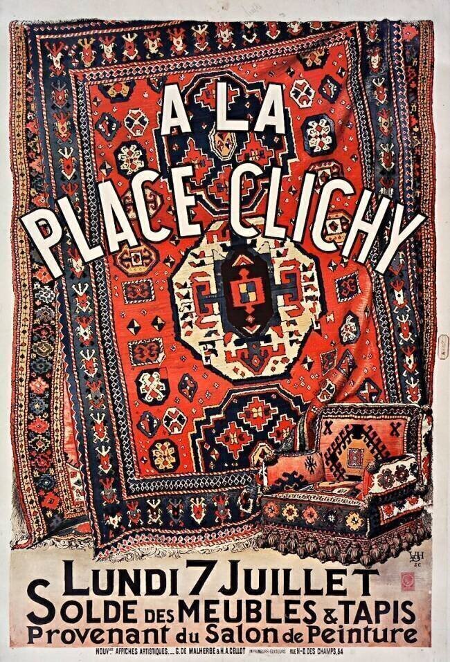 A la Place Clichy : Lundi 7 juillet, solde des meubles & tapis provenant du salon de peinture V. H. D.
