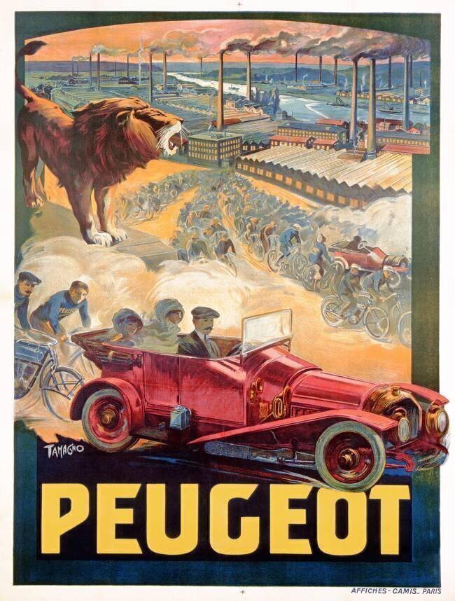 Advertisement for Peugeot Francisco Tamagno