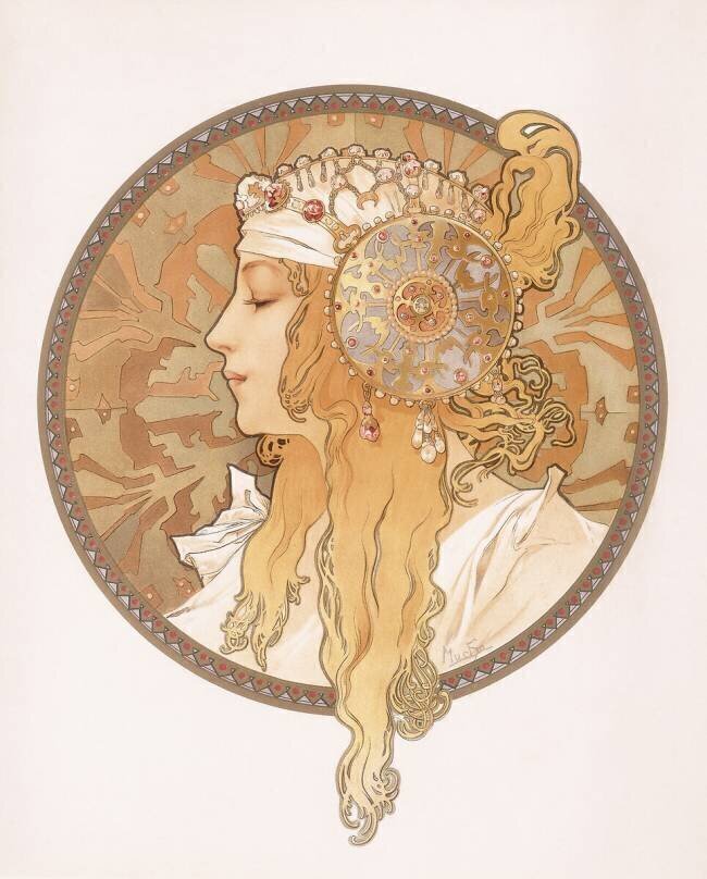 Byzantine head of a blond maiden Alfons Mucha