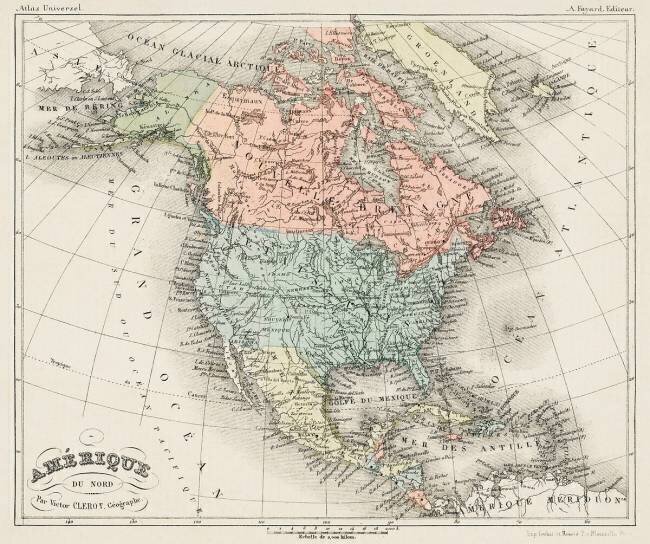 Cartographic map of the United States of America, Canada and Mexico Arthème Fayard