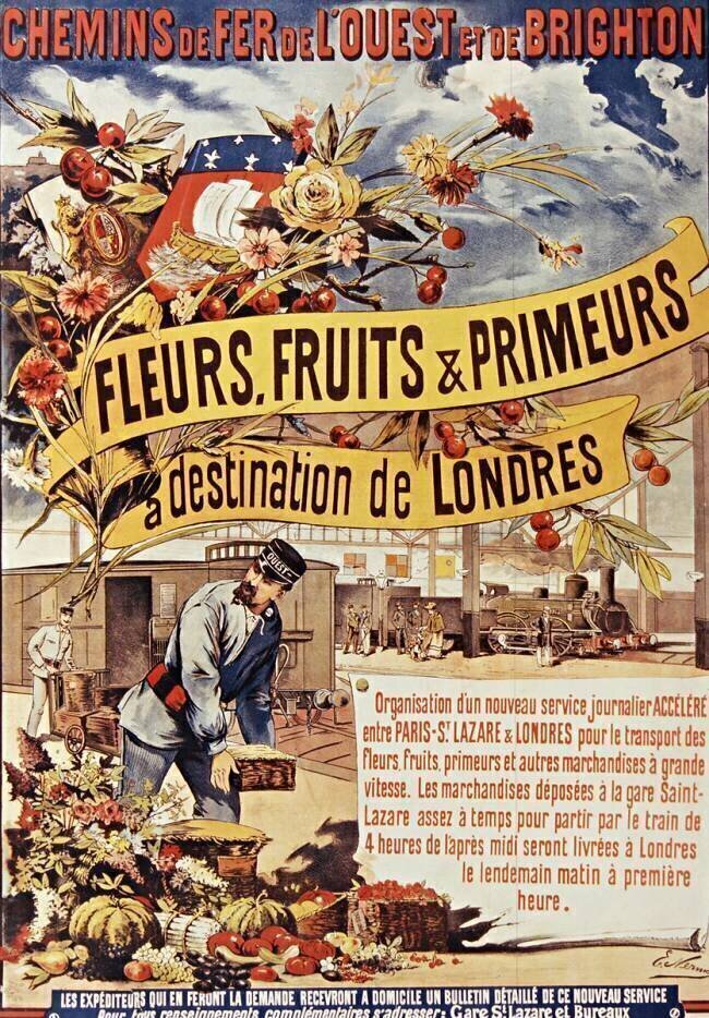 Chemins de fer de l'Ouest et de Brighton. Fleurs, fruits et primeurs à destination de Londres Nerme E.