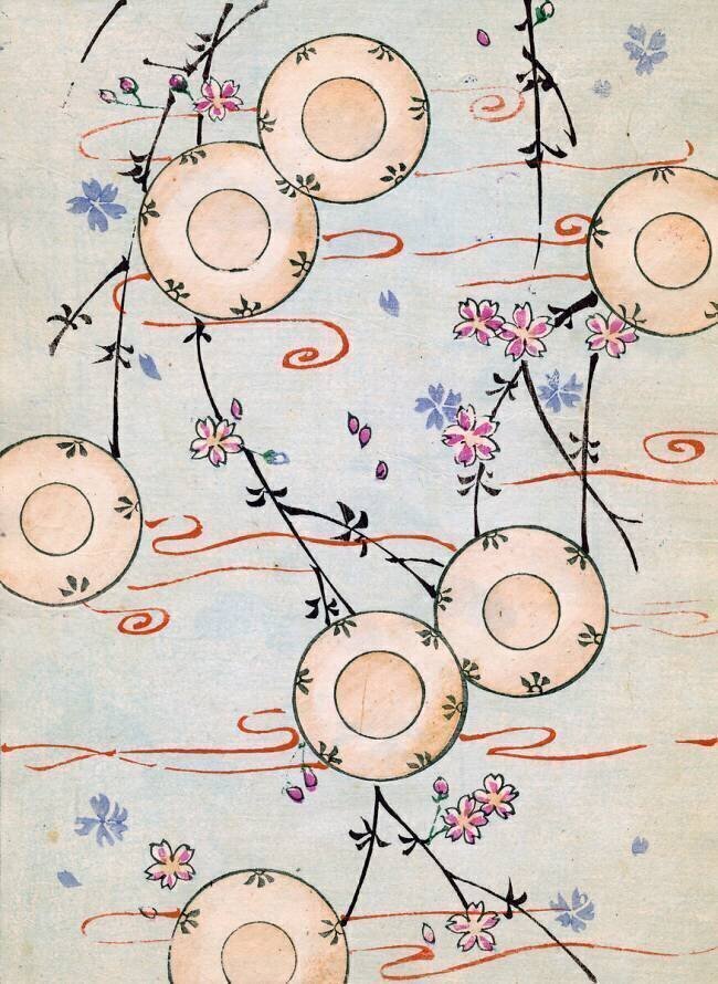 Colour woodblock print of Lanterns in a Blooming Cherry Tree anonymous