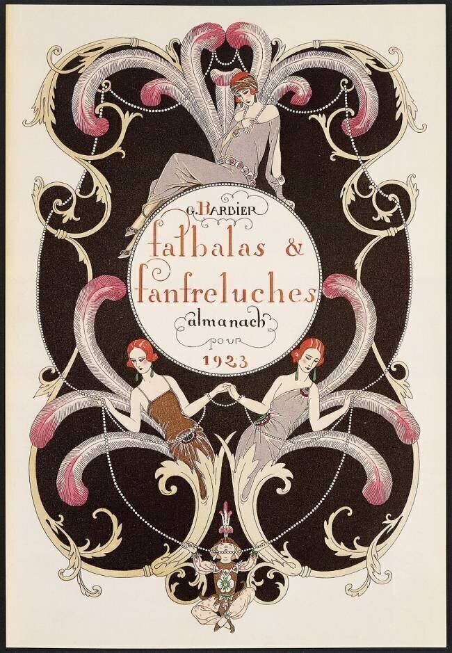 Couverture tiree de "Falbalas et fanfreluches" almanach de mode. George Barbier
