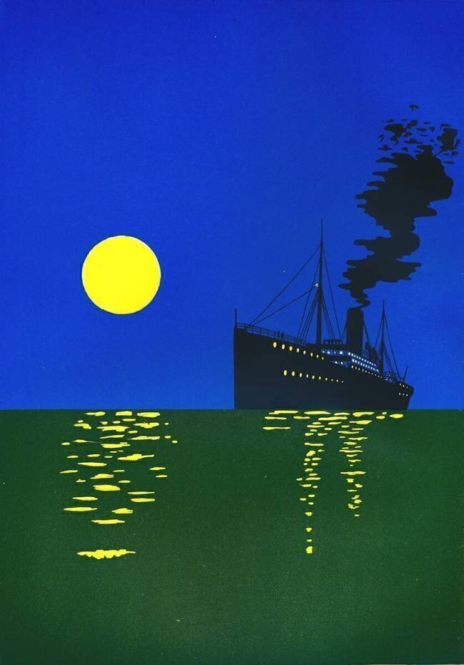 Cruise Ship at Sea with Sun anonymous