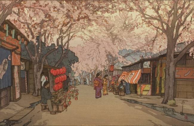 Hanzakari - Avenue of Cherry Trees in Full Bloom Hiroshi Yoshida