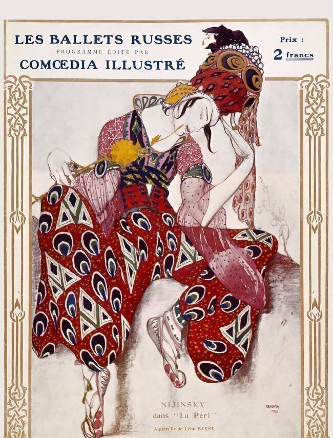 Les ballets russes programme édité par comoedia illustré. Nijinsky dans "La Péri" Léon Bakst