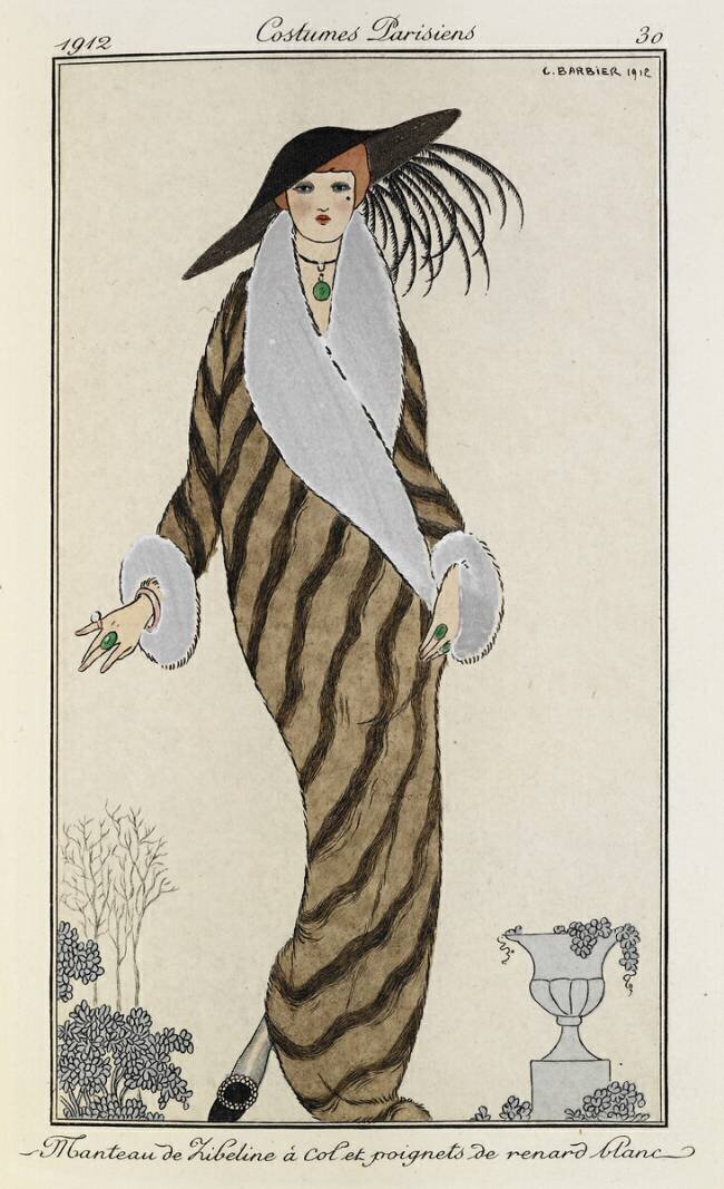 Manteau de Liberline à col et poignets de renard blanc George Barbier