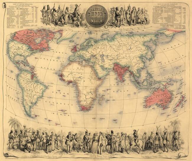 Map of the world with possessions of the British Empire coloured red English School
