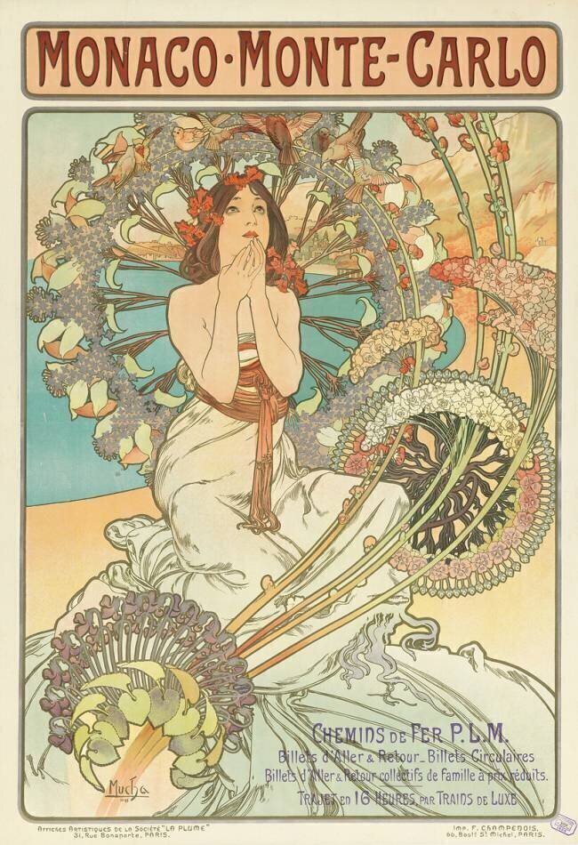 Monaco-Monte-Carlo. Chemins de Fer P.L.M. Alfons Mucha