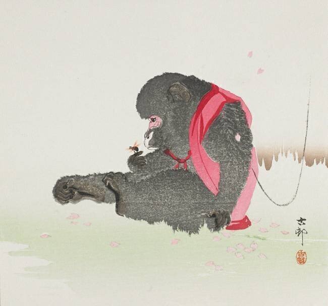 Monkey Catching a Bee Ohara Koson