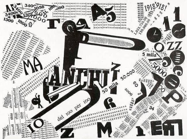 Page du livre Mots en liberté  Filippo Tommaso Marinetti