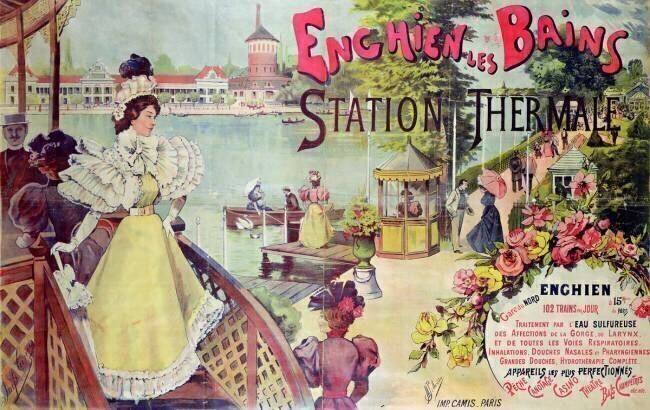 Poster advertising the spa resort of Enghien-les-Bains French School