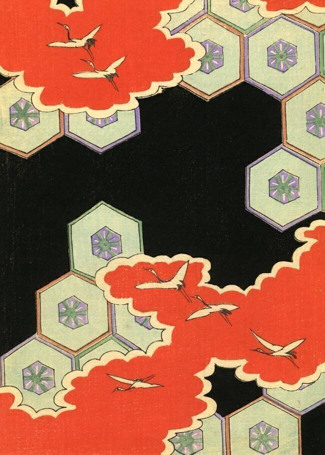 Red Clouds with Flying Cranes anonymous
