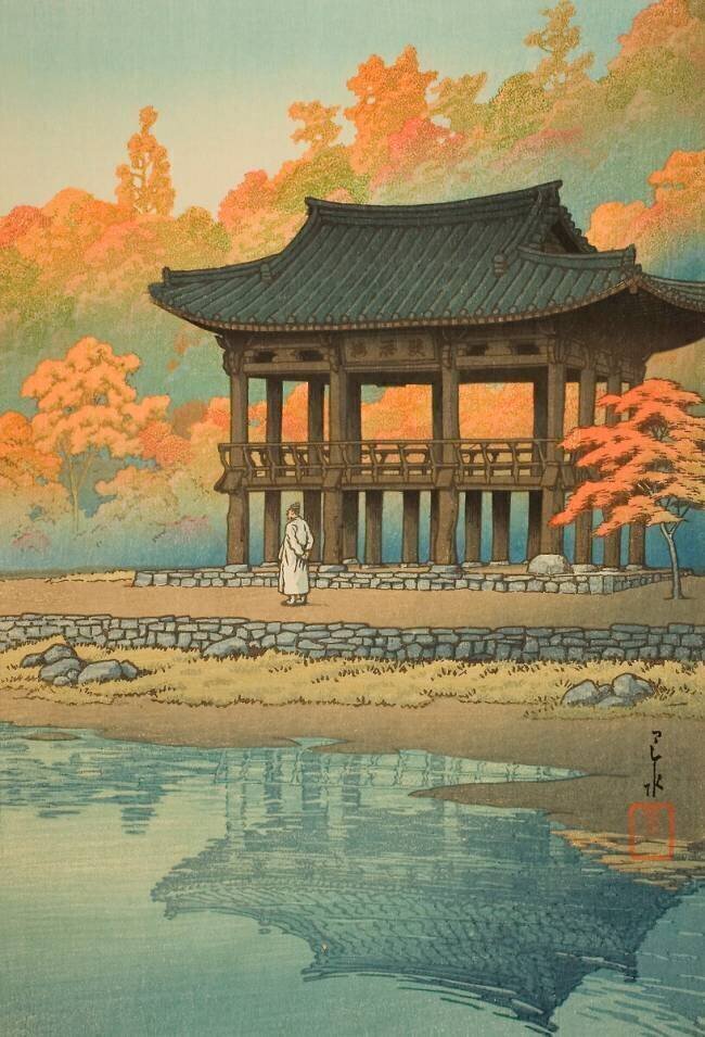 Sanggye Pavilion, Baekyong Temple Hasui Kawase