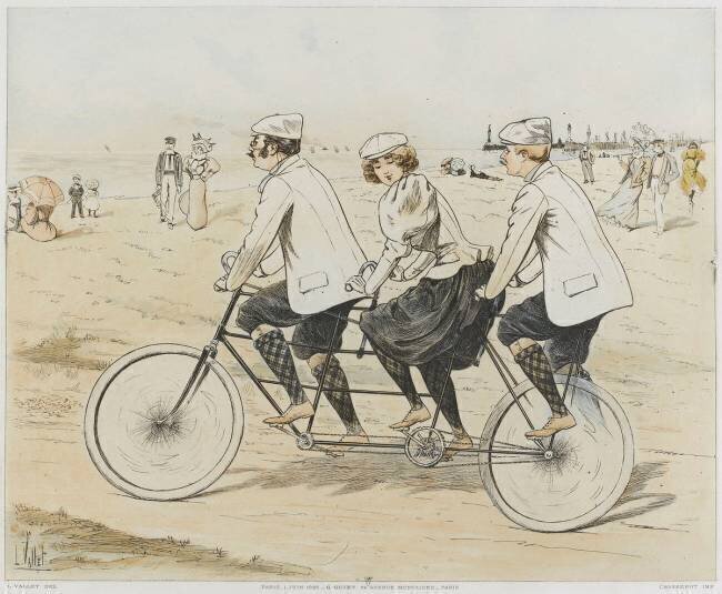 Série de lithographies : cyclisme, triplette à deux roues Louis Vallet