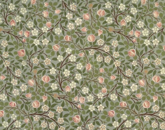 Small pink and white flower wallpaper design William Morris