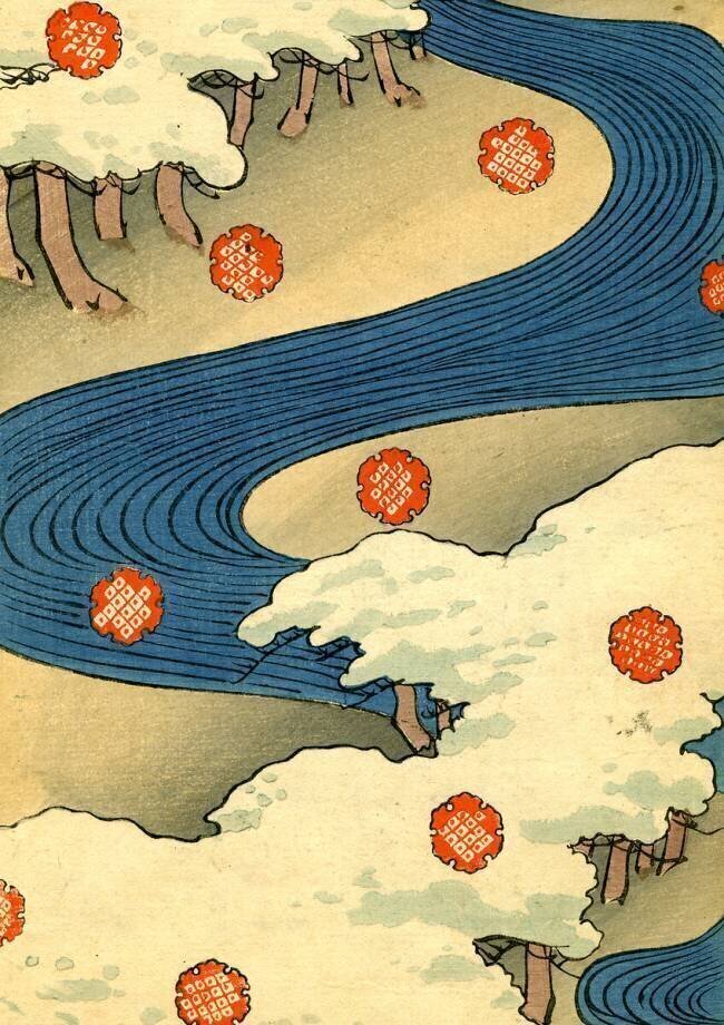 Snowflakes Falling in a River Landscape anonymous