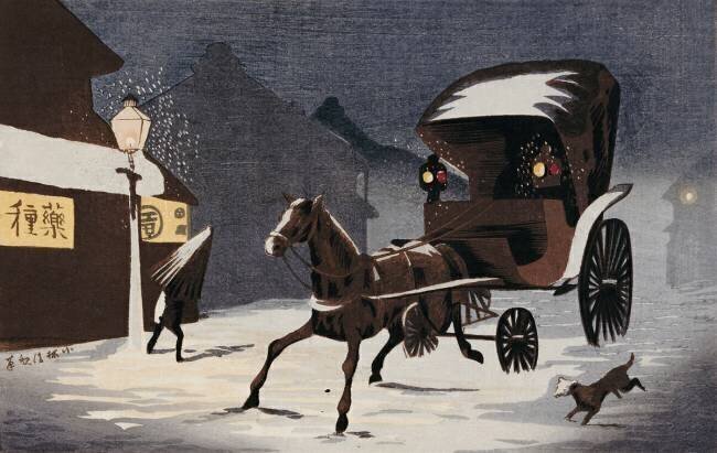 Snowy Evening at Honcho Street Kiyochika Kobayashi