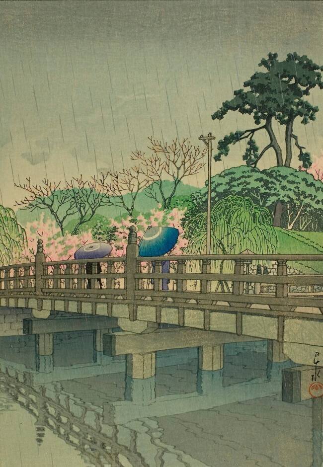 Spring Rain at Benkei Bridge Hasui Kawase
