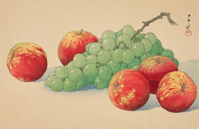 Still life with apples and grapes, 1940 Hasui Kawase