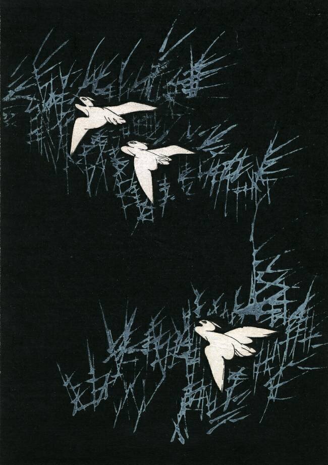 Three Cranes in a Black Landscape anonymous