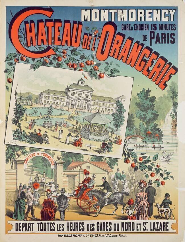 Travel poster advertising trips by train from Paris to the 'Chateau de l'Orangerie' at Montmorency French School
