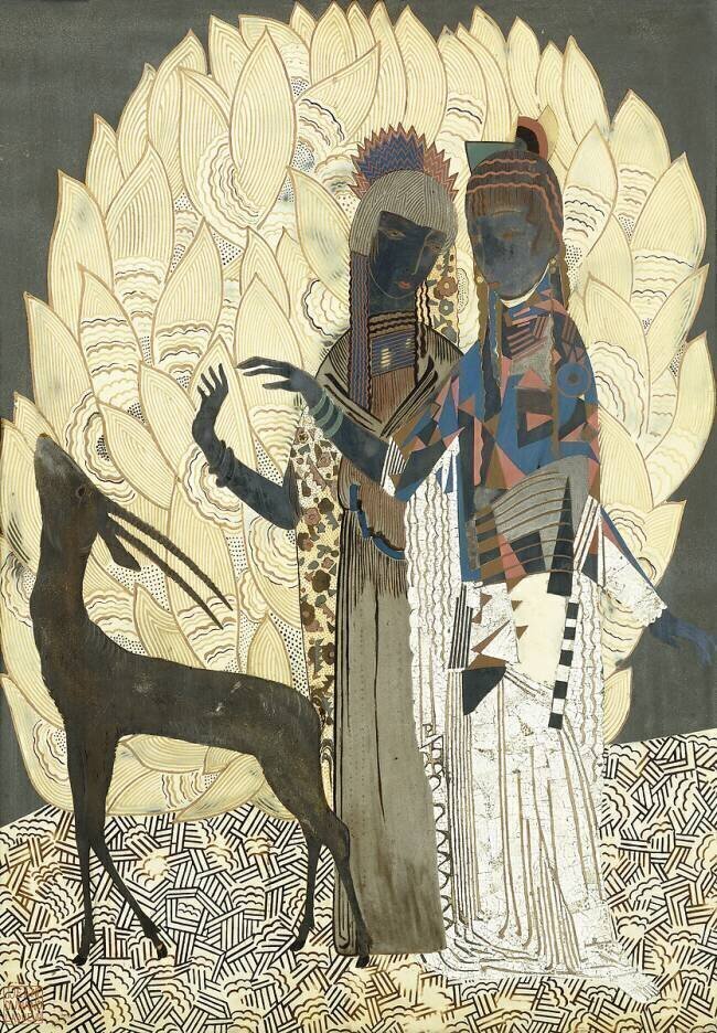 Two Stylised Women with an Antelope Amongst Foliages François-Louis Schmied