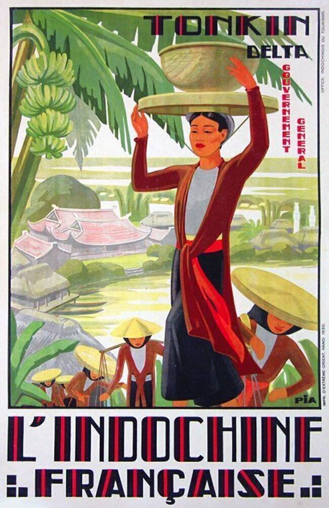 Vietnam: Vintage tourism poster advertsing the Red River Delta in Tonkin, French Indochina anonymous