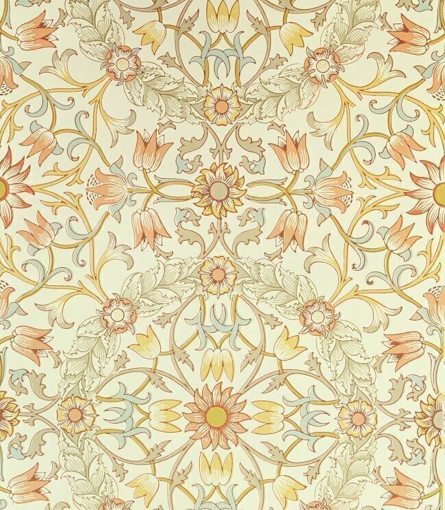 Wallpaper with a floral design of lilies enclosed by roses designed by William Morris William Morris