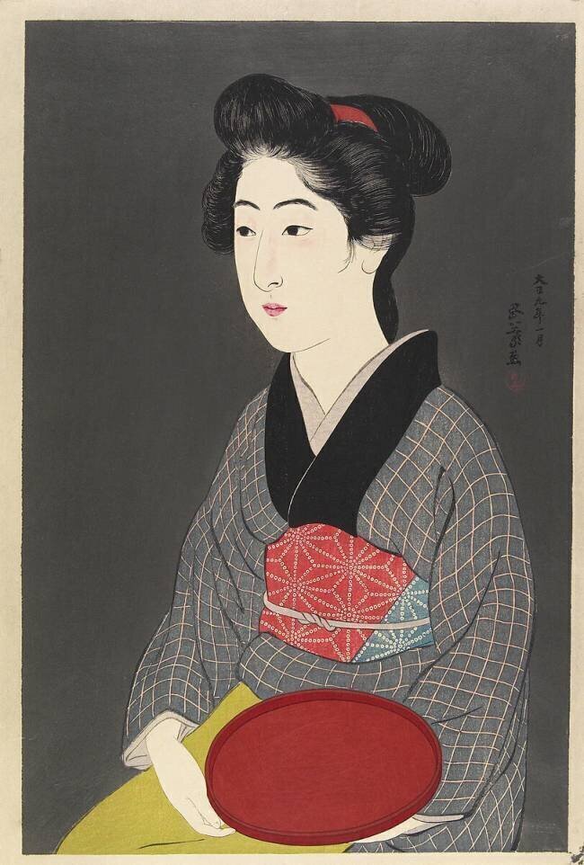 Woman Holding a Tray, 1920 Goyo Hashigushi