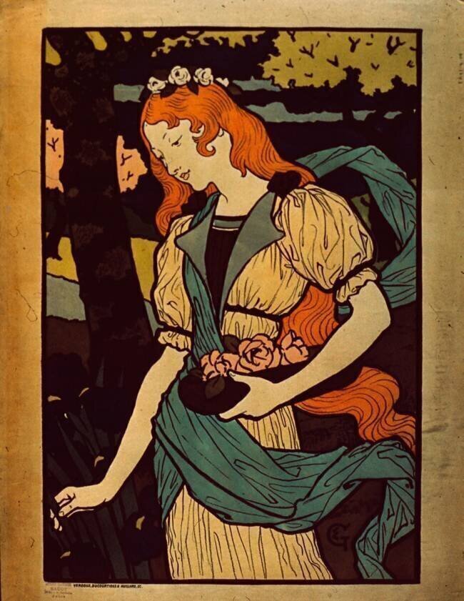 Woman picking flowers Eugène Grasset