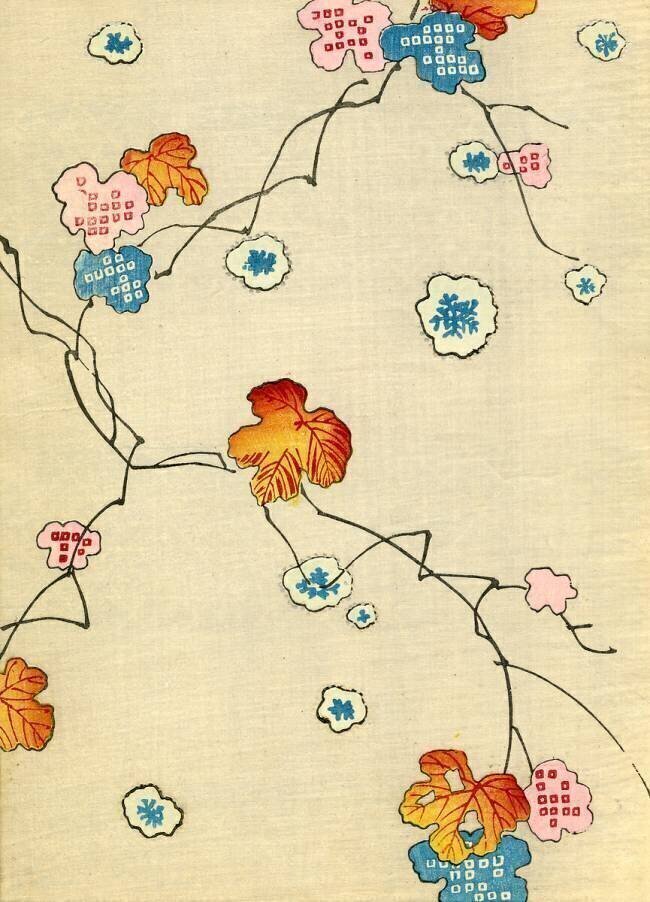 Woodblock Print of Fall Leaves anonymous