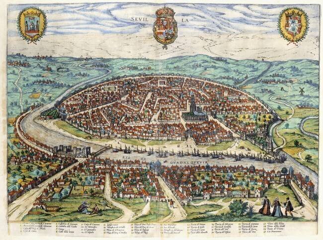 Plan and view of Seville Georg Braun