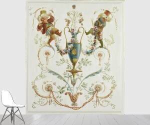 Génies, guirlande de fleurs et vase bleu posé sur un piédestal (Jules-Hughes Rousseau) - Muzeo.com