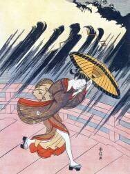 A Bijin - une belle femme - prise dans une tempête de pluie (Suzuki Harunobu) - Muzeo.com