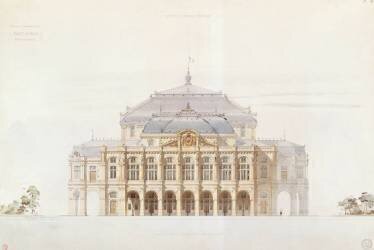 Académie impériale de musique, projet d'opéra, élévation de la façcade principale (Eugène Viollet-Le-Duc) - Muzeo.com