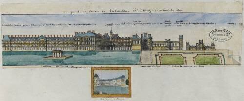 Album Robit : Le dhâteau de Fontainebleau, vue générale du château du côté de l'étang et du parterre (anonyme) - Muzeo.com